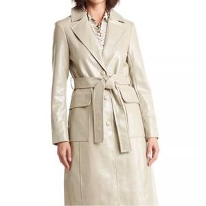 NWT Avec Les Filles soft Vegan leather Trench Coat Ivory /Cream